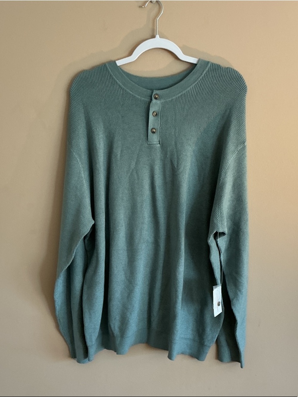 Lucky Brand Men's Sage Green Crewneck Henley Sweater